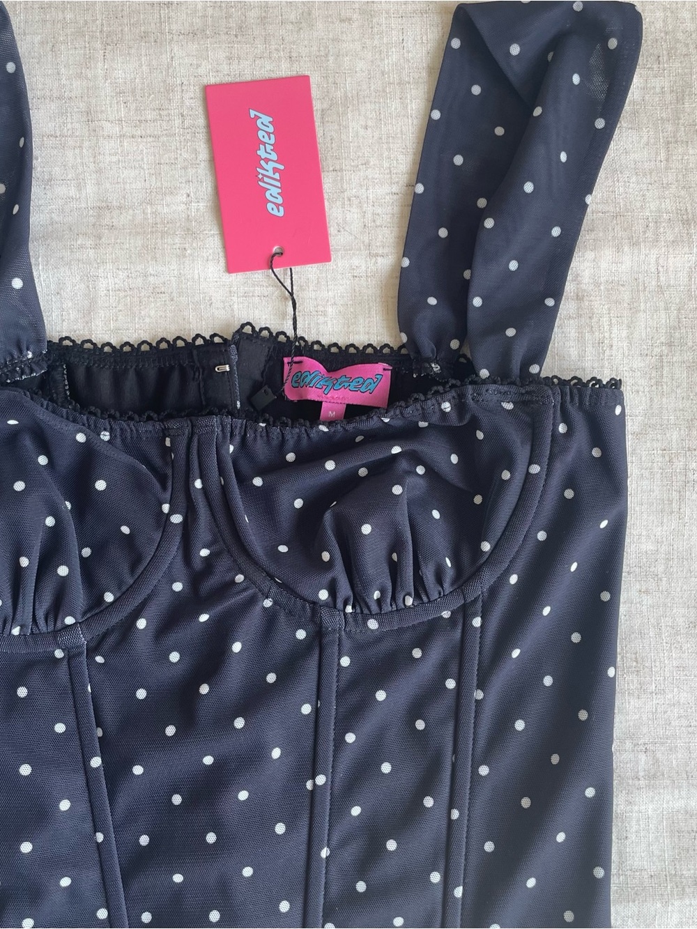 Edikted Polka Dot Bustier Tank Top - Navy - Picture 2 of 6